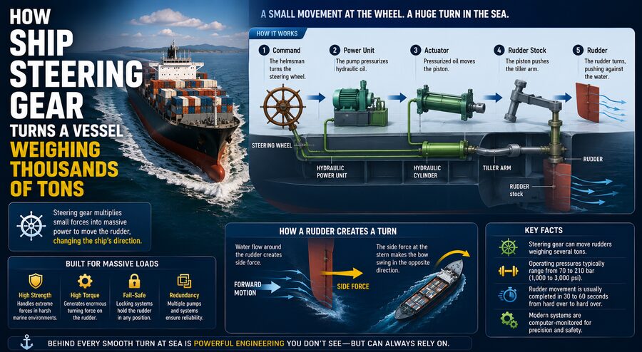 🚢 How Ship Steering Gear Turns a Vessel Weighing Thousands of Tons
