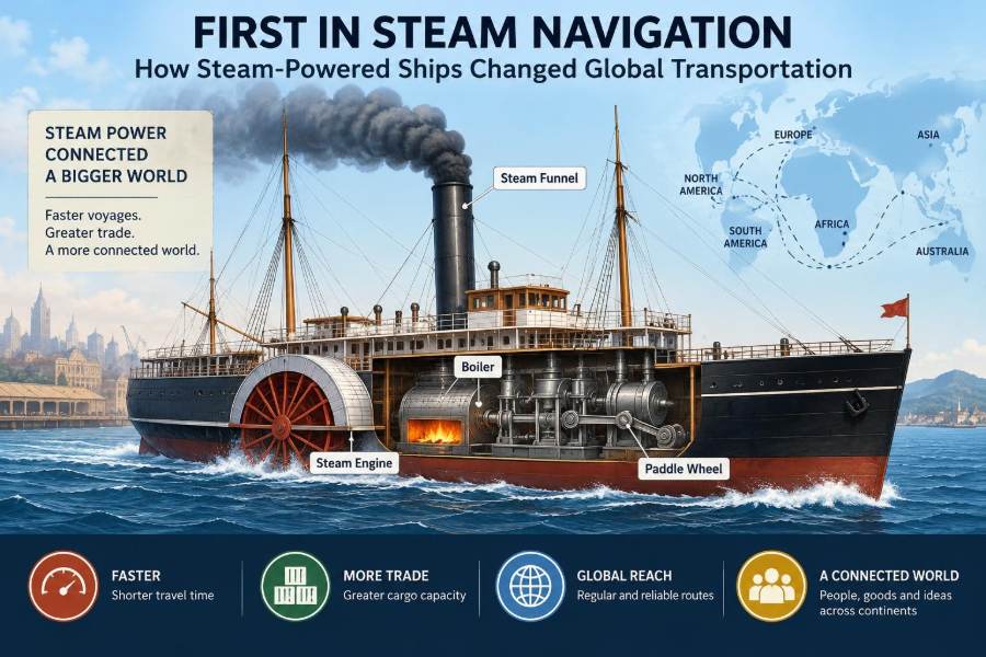 🚢 First in Steam Navigation: How Steam-Powered Ships Changed Global Transportation