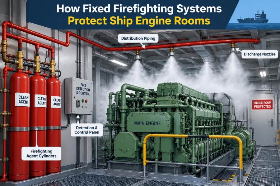 🧯 How Fixed Firefighting Systems Protect Ship Engine Rooms