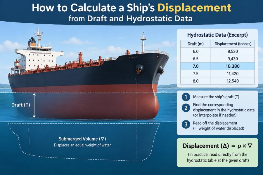 🚢 How to Calculate a Ship’s Displacement from Draft and Hydrostatic Data
