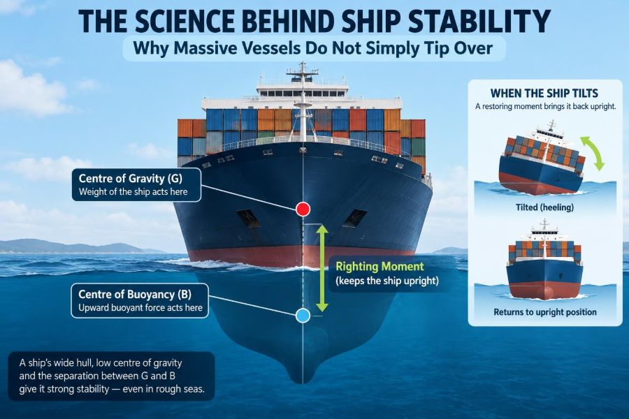 🚢 The Science Behind Ship Stability: Why Massive Vessels Do Not Simply Tip Over