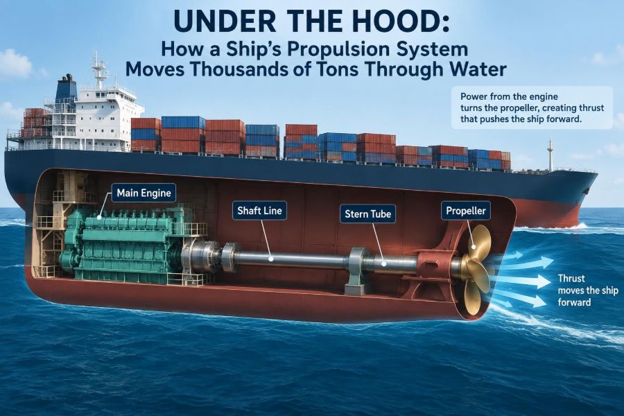 🚢 Under the Hood: How a Ship’s Propulsion System Moves Thousands of Tons Through Water