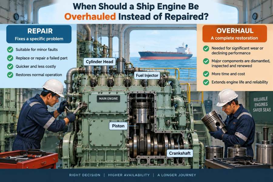 🚢 When Should a Ship Engine Be Overhauled Instead of Repaired?