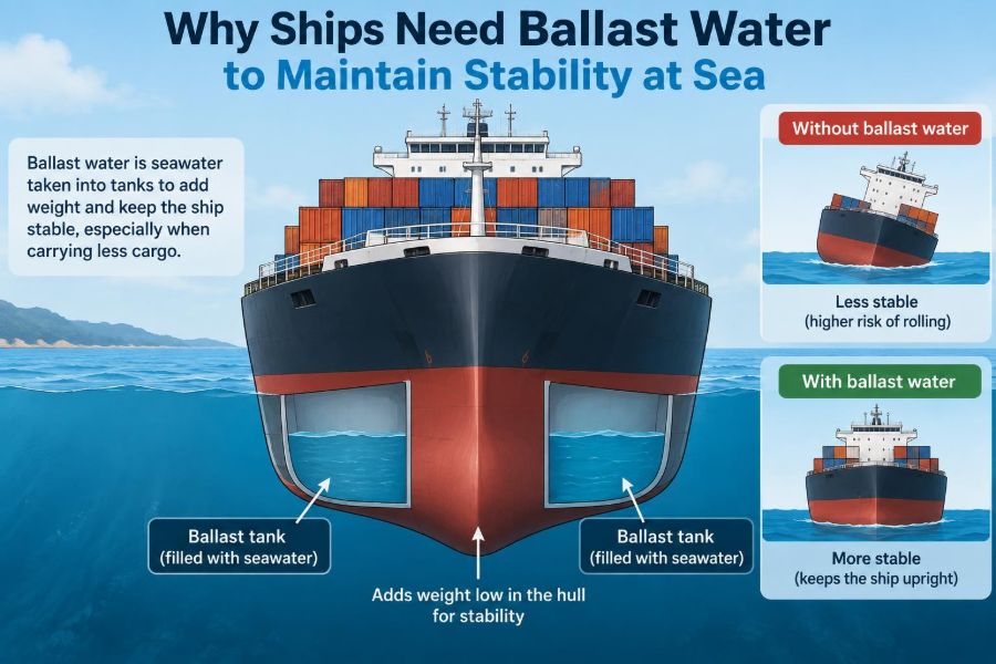 🚢 Why Ships Need Ballast Water to Maintain Stability at Sea