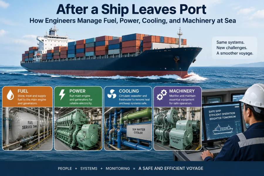 π’ After a Ship Leaves Port: How Engineers Manage Fuel, Power, Cooling, and Machinery at Sea