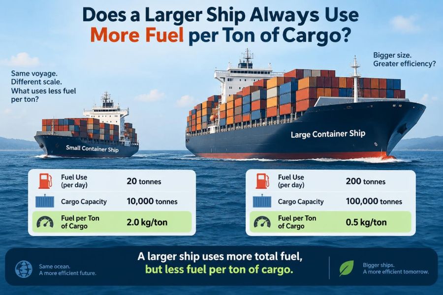 🚢 Does a Larger Ship Always Use More Fuel per Ton of Cargo?