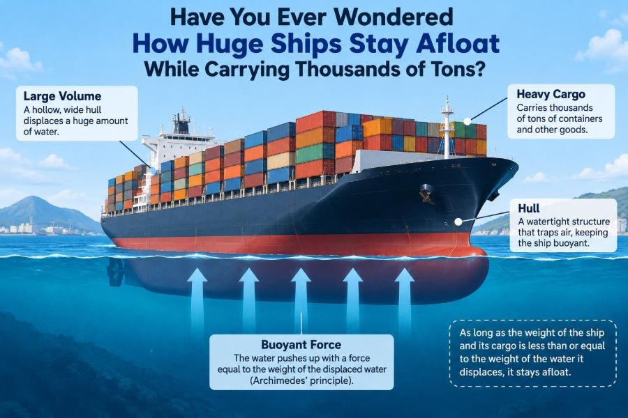 🚢 Have You Ever Wondered How Huge Ships Stay Afloat While Carrying Thousands of Tons?