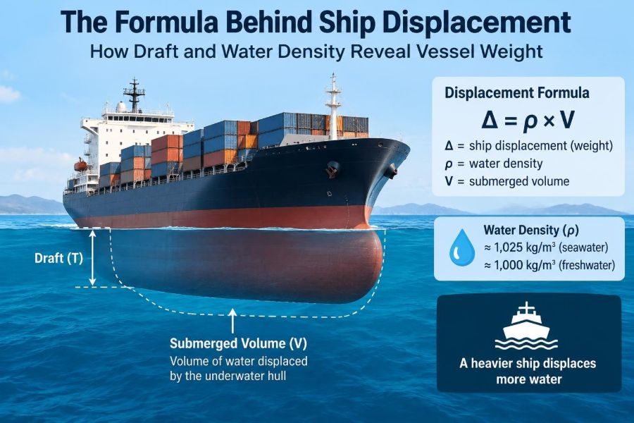 🚢 The Formula Behind Ship Displacement: How Draft and Water Density Reveal Vessel Weight