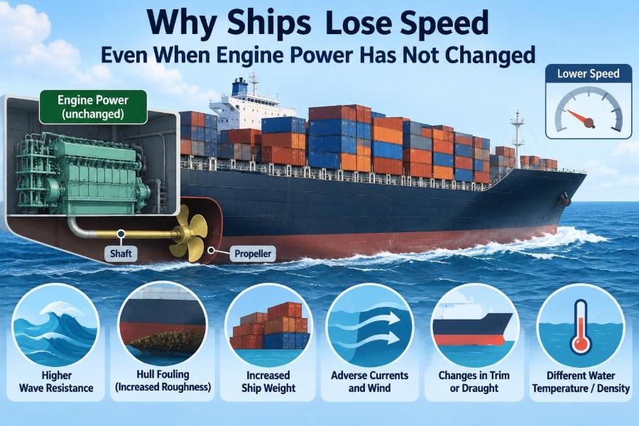 🚢 Why Ships Lose Speed Even When Engine Power Has Not Changed
